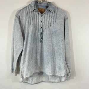 Vintage Lizwear Acid Wash Denim Button Shirt Size Small